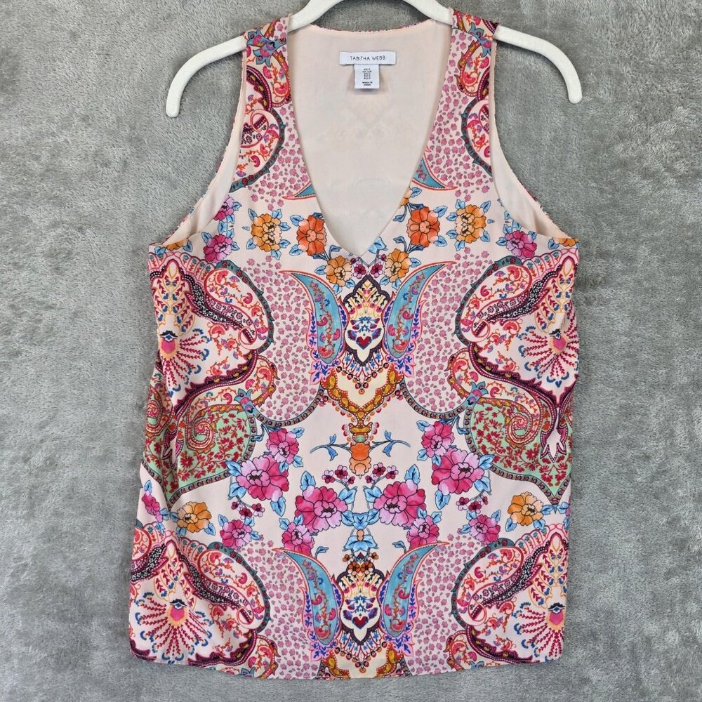 Tabitha Webb Tank Top Womens Small Pink Floral Paisley Sleeveless Boho Blouse